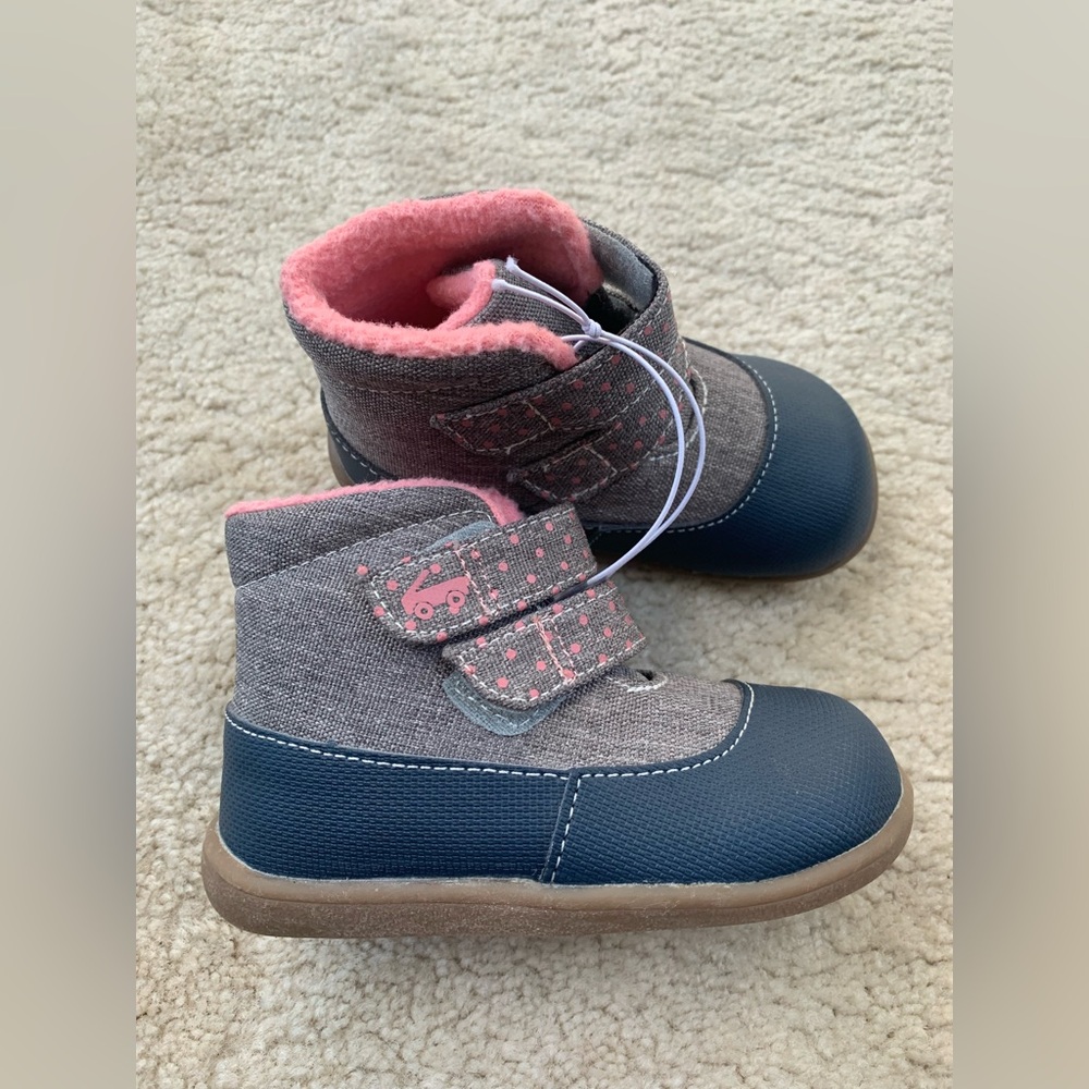 See Kai Run Toddler Size 7 Ashton Navy and Pink High Top Winter Snow Boots - Picture 3 of 6